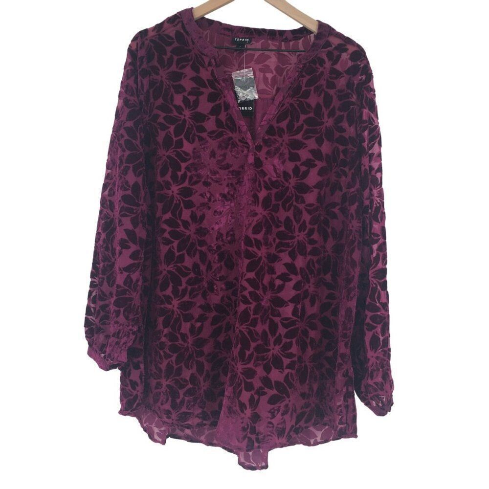 Torrid Burgundy Burnout Blouse - EUC - Picture 2 of 8